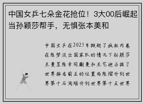 中国女乒七朵金花抢位！3大00后崛起当孙颖莎帮手，无惧张本美和